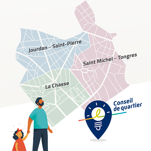 carte délimitant les zones respectives des conseils de quartier